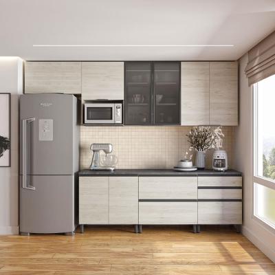 Cozinha Completa Bartira Cristal 300cm com 8 Portas 5 Gavetas e Nicho Micro-ondas