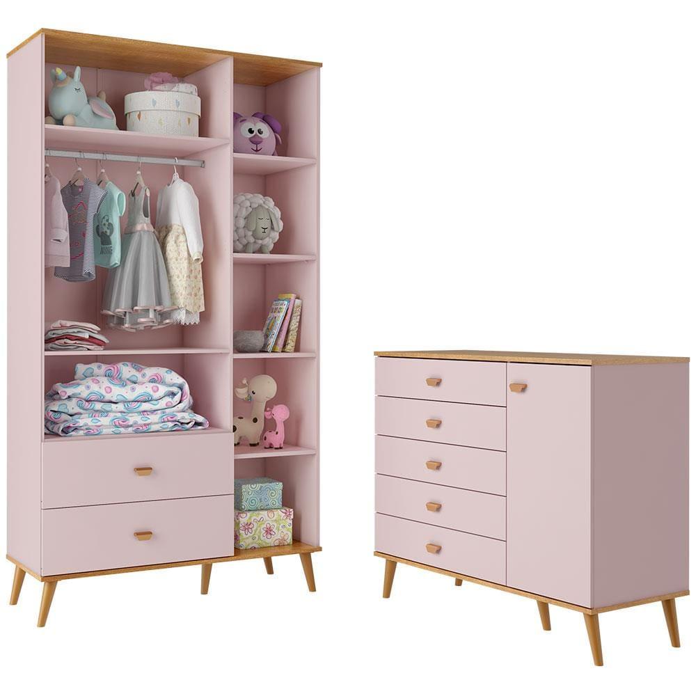 Guarda-Roupa Bartira Ternura com 5 Nichos, 2 Portas, 2 Gavetas + Cômoda Bartira Ternura com 5 Gavetas e 1 Porta - 3