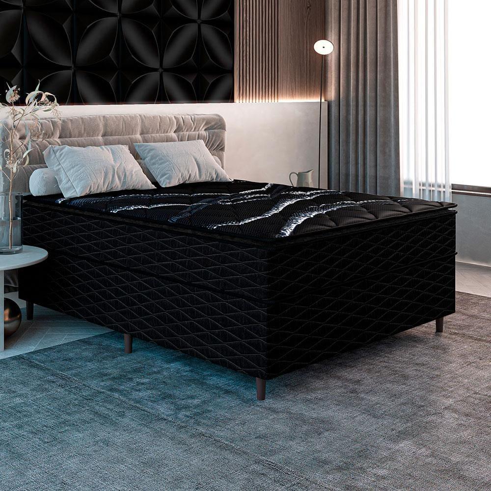 Cama Box de Casal Umaflex New Itália Black com Molas Ensacadas, Revestimento em Jacquard e Pillow Top D26 63X138X188cm - Preto - 1
