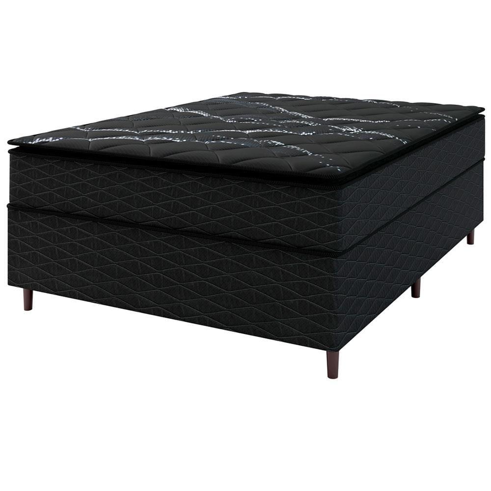Cama Box de Casal Umaflex New Itália Black com Molas Ensacadas, Revestimento em Jacquard e Pillow Top D26 63X138X188cm - Preto - 2