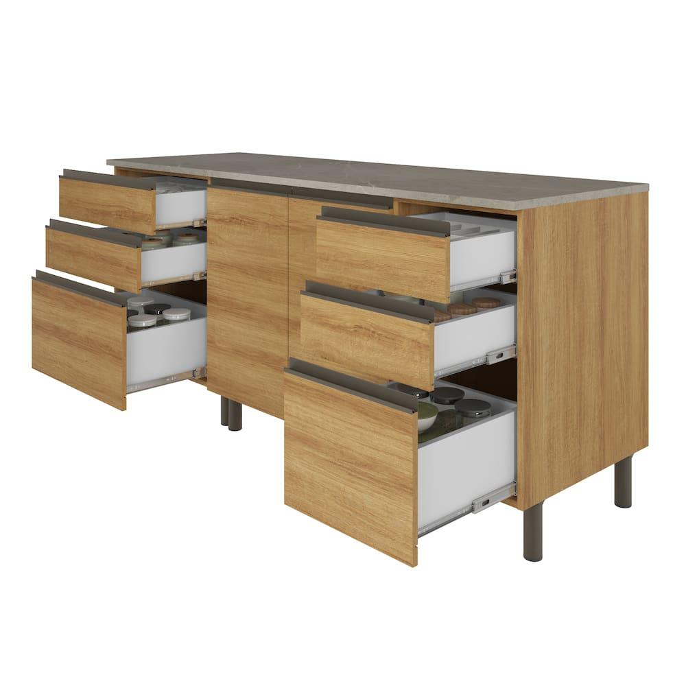 Cozinha Bartira Cristal com 7 Portas, 6 Gavetas, 4 Prateleiras e Nicho para Micro-ondas - 260cm de Largura - 4