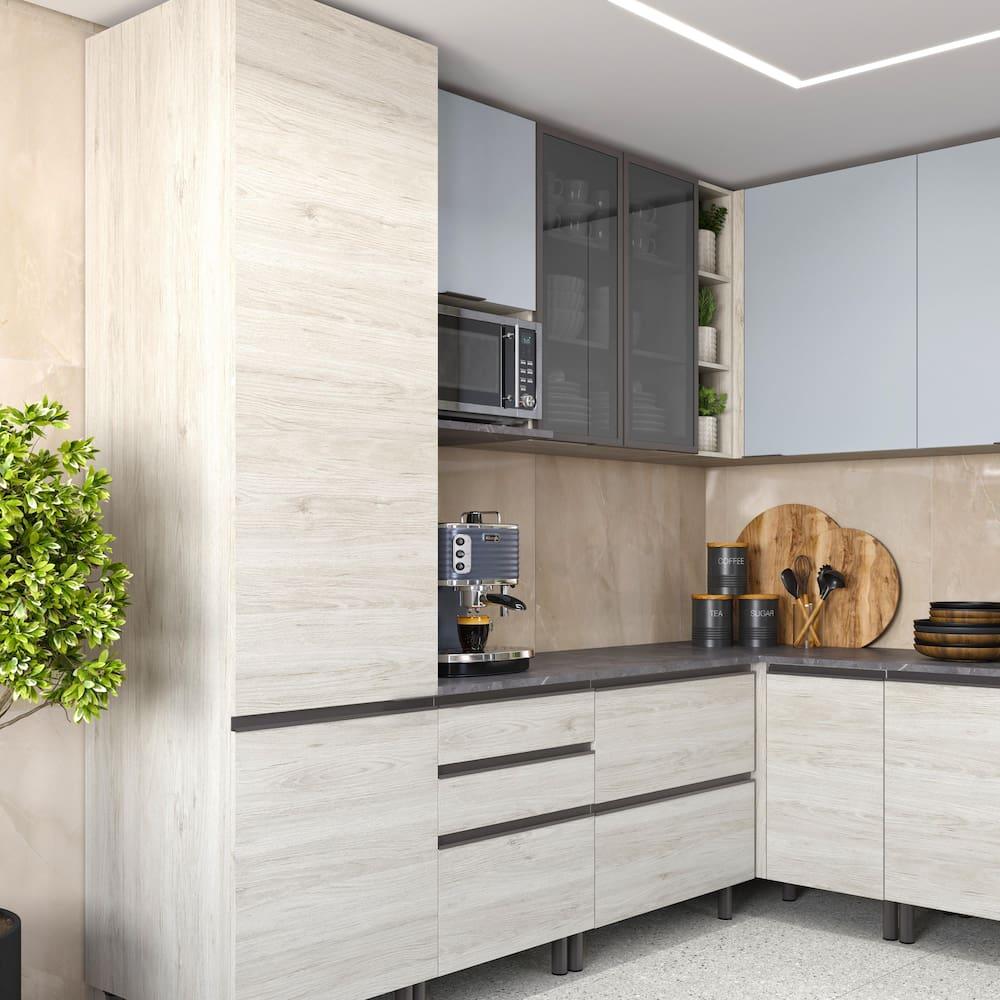 Cozinha Bartira Cristal com 14 Portas, 3 Gavetas, 13 Prateleiras e Nicho para Micro-ondas - 301,8cm de Largura - 4