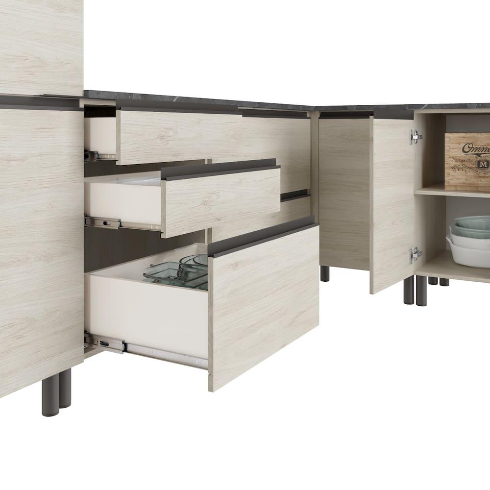 Cozinha Bartira Cristal com 14 Portas, 3 Gavetas, 13 Prateleiras e Nicho para Micro-ondas - 301,8cm de Largura - 5