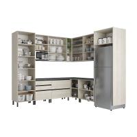 Cozinha Bartira Cristal com 14 Portas, 3 Gavetas, 13 Prateleiras e Nicho para Micro-ondas - 301,8cm de Largura - 3