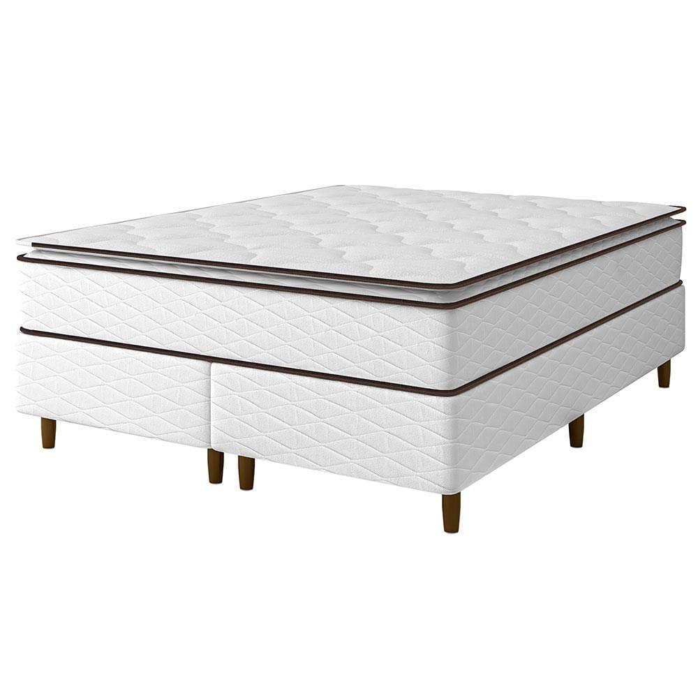 Cama Box Queen Size Umaflex New Itália com Molas Ensacadas e Pillow Top D26 - 63x158x198cm - Branco/Marrom - 1