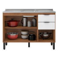 Balcão Demóbile Firenze com 3 Portas, 2 Gavetas e 1 Prateleira + Pia para Cozinha Ghelplus King com Válvula - 120x53cm - 3