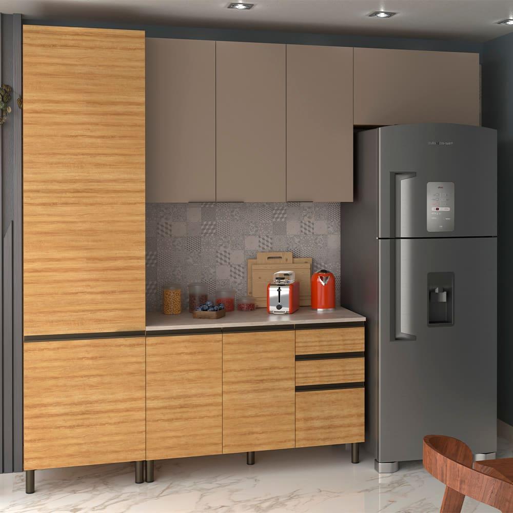 Cozinha Compacta Bartira Cristal com 8 Portas, 3 Gavetas e 9 Prateleiras - 260cm de Largura - 1