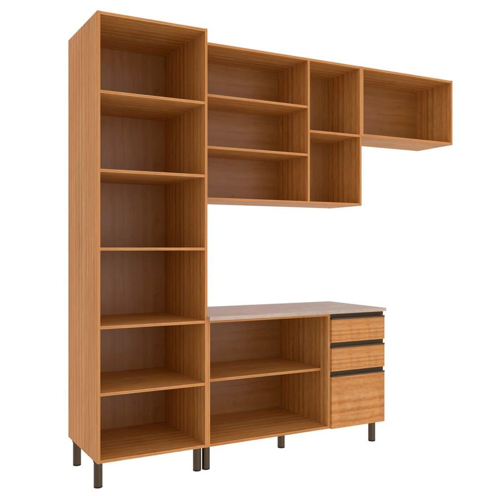 Cozinha Compacta Bartira Cristal com 8 Portas, 3 Gavetas e 9 Prateleiras - 260cm de Largura - 3