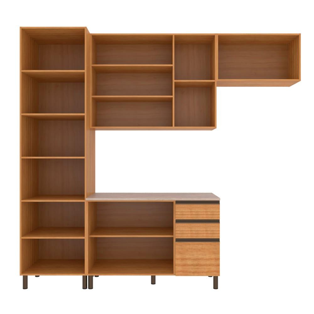 Cozinha Compacta Bartira Cristal com 8 Portas, 3 Gavetas e 9 Prateleiras - 260cm de Largura - 5