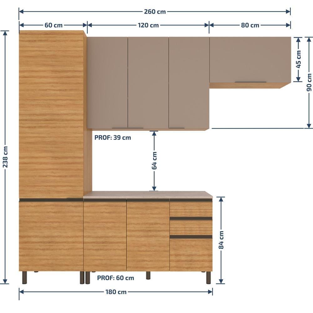 Cozinha Compacta Bartira Cristal com 8 Portas, 3 Gavetas e 9 Prateleiras - 260cm de Largura - 6