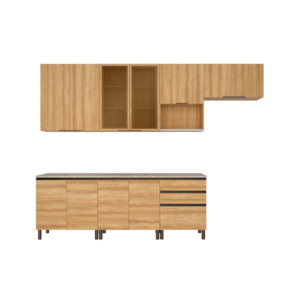 Cozinha Completa Bartira Cristal com 10 Portas, 3 Gavetas e 6 Prateleiras - 300cm de Largura - 2