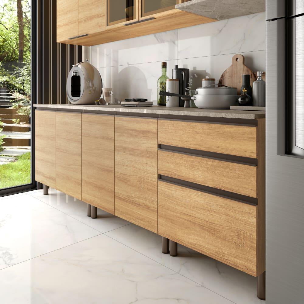 Cozinha Completa Bartira Cristal com 10 Portas, 3 Gavetas e 6 Prateleiras - 300cm de Largura - 4