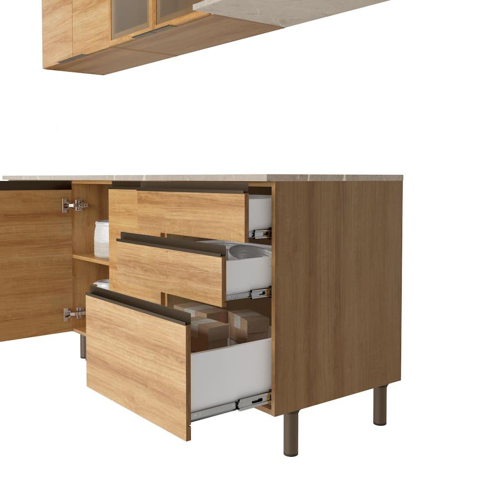 Cozinha Completa Bartira Cristal com 10 Portas, 3 Gavetas e 6 Prateleiras - 300cm de Largura - 5