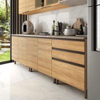 Cozinha Completa Bartira Cristal com 10 Portas, 3 Gavetas e 6 Prateleiras - 300cm de Largura