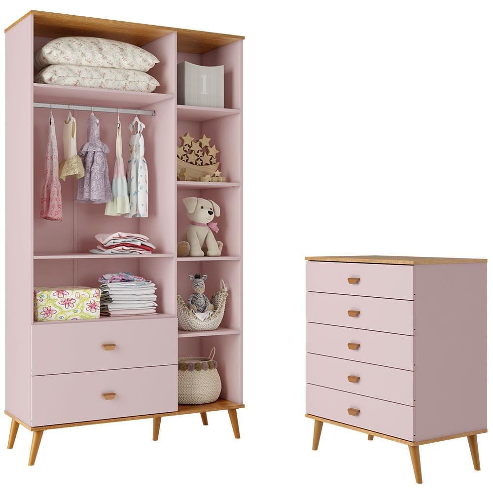 Guarda-Roupa Bartira Ternura com 5 Nichos, 2 Portas, 2 Gavetas + Cômoda Bartira Ternura com 5 Gavetas - 3