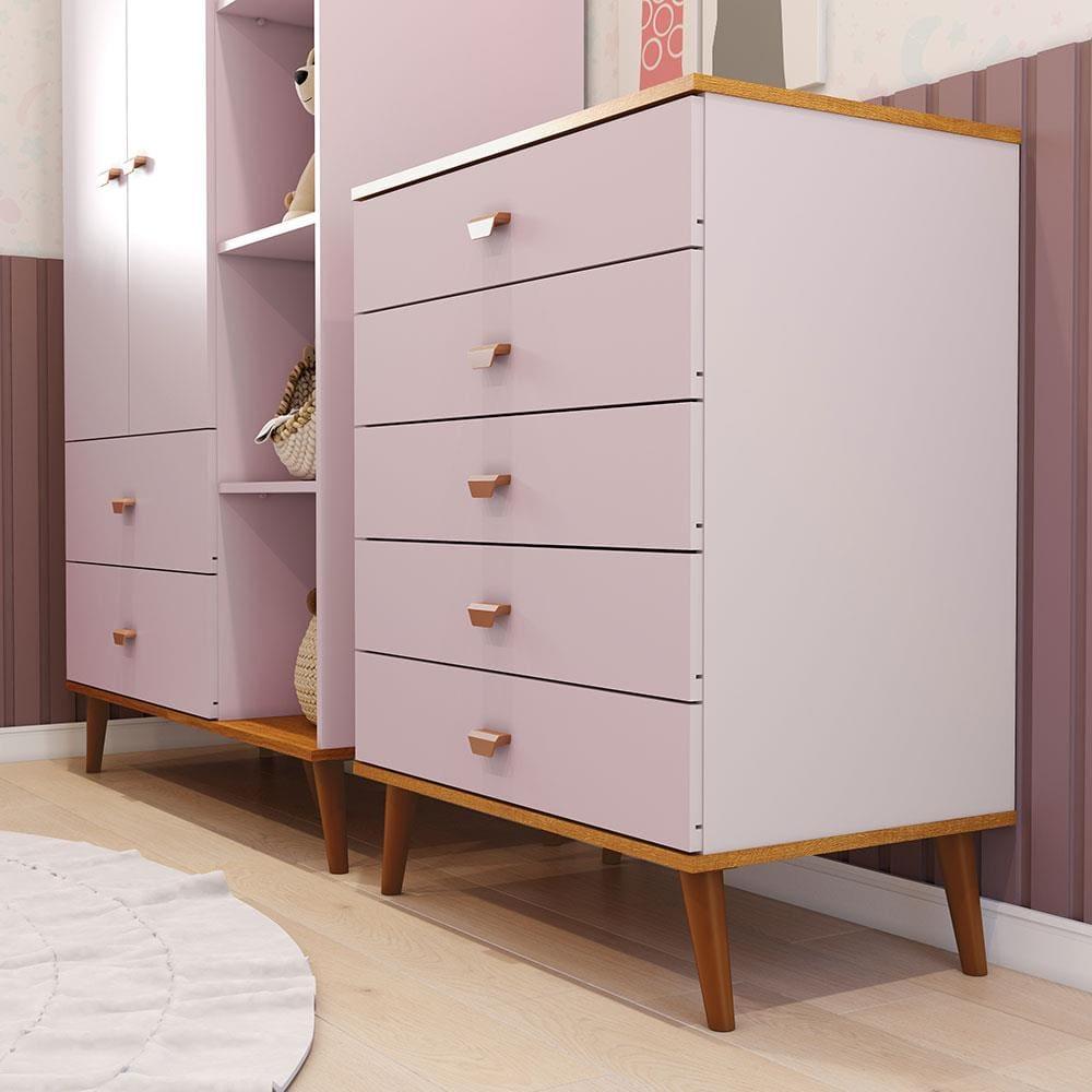 Guarda-Roupa Bartira Ternura com 5 Nichos, 2 Portas, 2 Gavetas + Cômoda Bartira Ternura com 5 Gavetas - 4