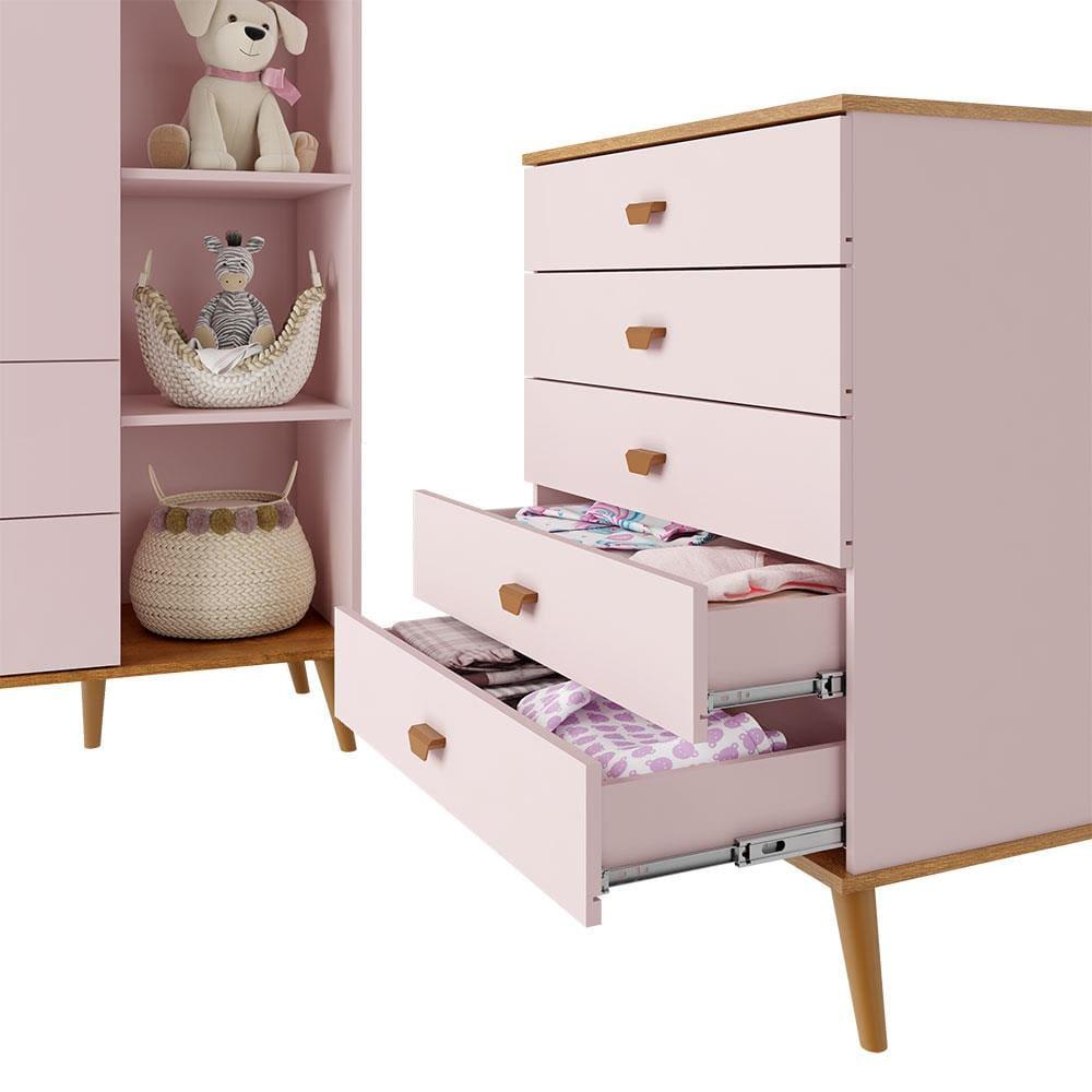 Guarda-Roupa Bartira Ternura com 5 Nichos, 2 Portas, 2 Gavetas + Cômoda Bartira Ternura com 5 Gavetas - 5