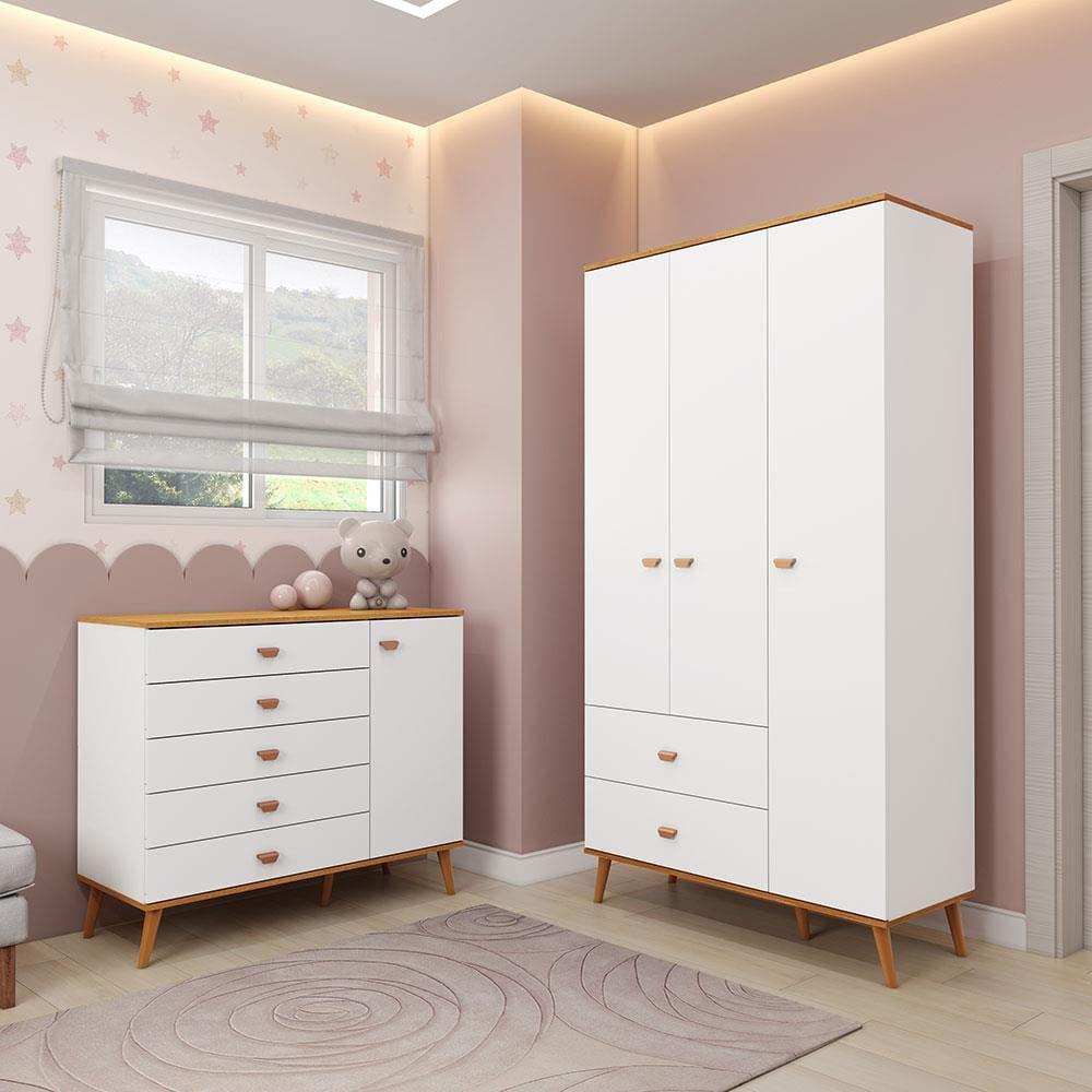 Guarda-Roupa Bartira Ternura com 3 Portas, 2 Gavetas + Cômoda Bartira Ternura com 5 Gavetas e 1 Porta - 1