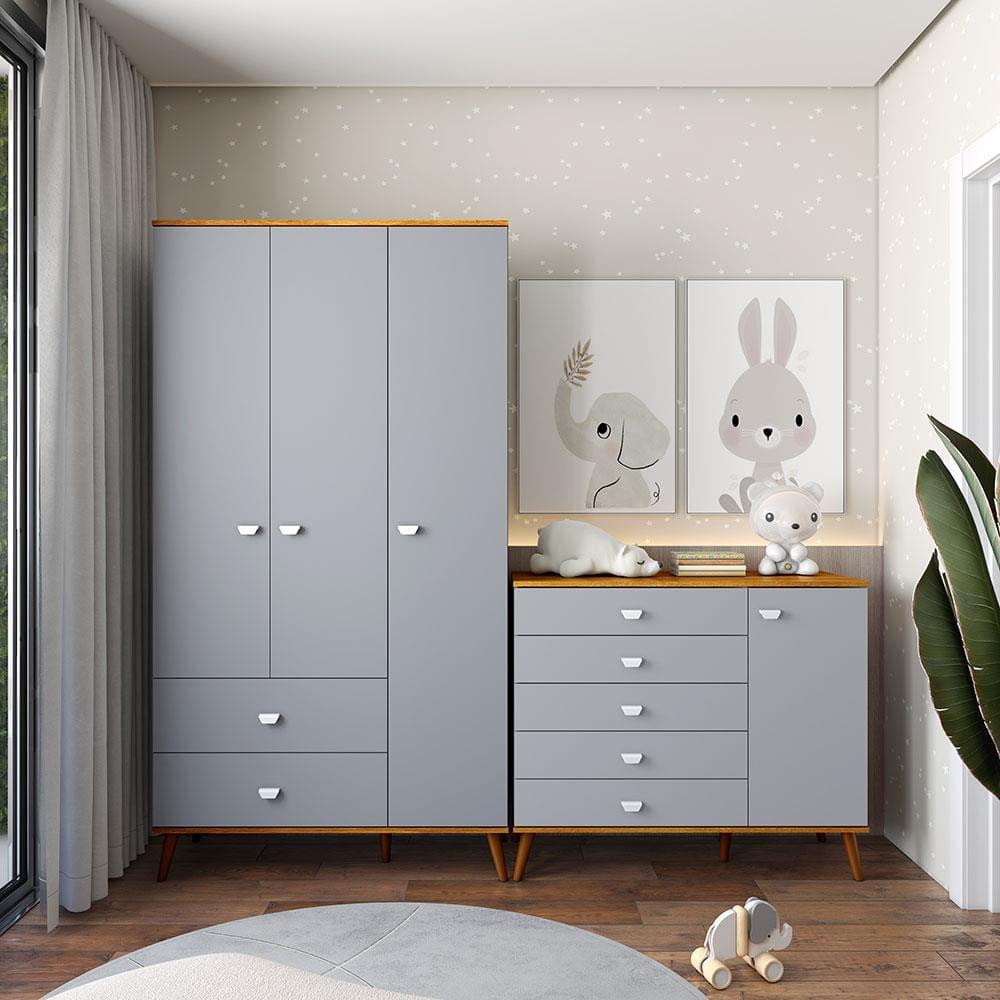Guarda-Roupa Bartira Ternura com 3 Portas, 2 Gavetas + Cômoda Bartira Ternura com 5 Gavetas e 1 Porta - 1