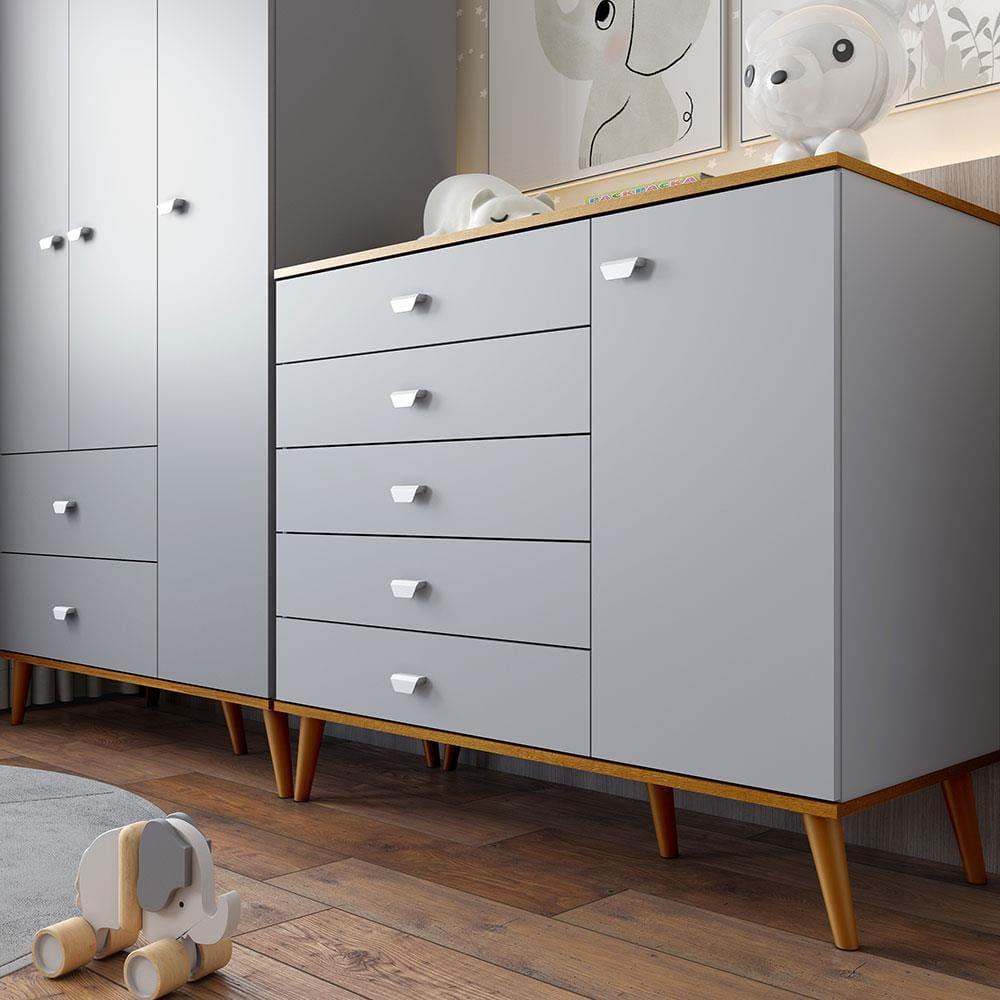 Guarda-Roupa Bartira Ternura com 3 Portas, 2 Gavetas + Cômoda Bartira Ternura com 5 Gavetas e 1 Porta - 4