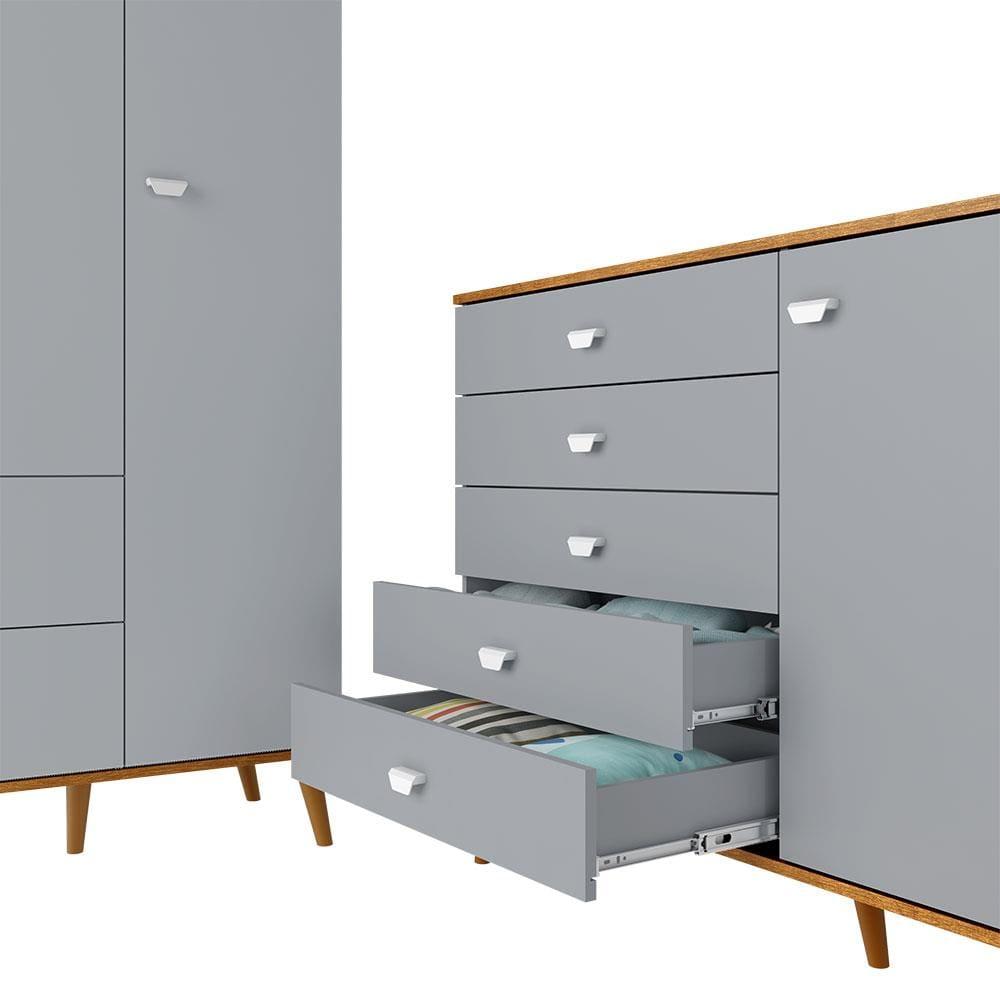 Guarda-Roupa Bartira Ternura com 3 Portas, 2 Gavetas + Cômoda Bartira Ternura com 5 Gavetas e 1 Porta - 5