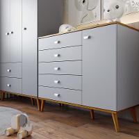 Guarda-Roupa Bartira Ternura com 3 Portas, 2 Gavetas + Cômoda Bartira Ternura com 5 Gavetas e 1 Porta