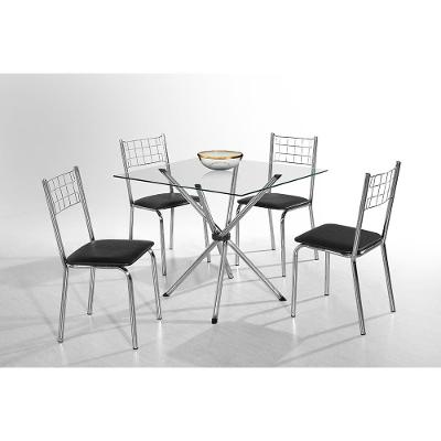 Mesa de Jantar Quadrada Aço Nobre Letícia Plus com 4 Cadeiras Iris com Assento em Courino