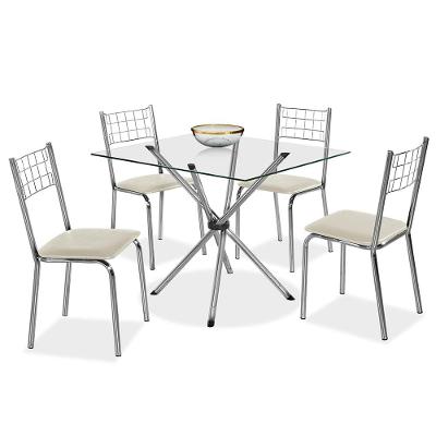 Mesa de Jantar Quadrada Aço Nobre Letícia Plus com 4 Cadeiras Iris com Assento em Courino