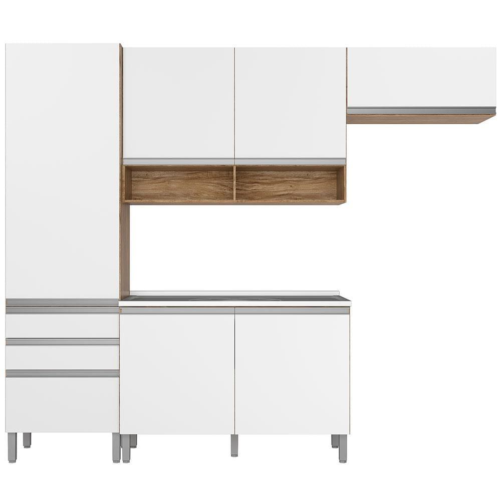 Cozinha Compacta Bartira Jaspe com 1 Pia, 6 Portas, 3 Gavetas e 6 Prateleiras - 260,4 cm de Largura - 2