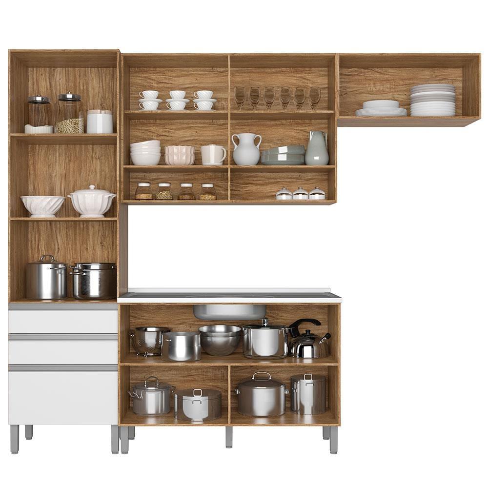 Cozinha Compacta Bartira Jaspe com 1 Pia, 6 Portas, 3 Gavetas e 6 Prateleiras - 260,4 cm de Largura - 3