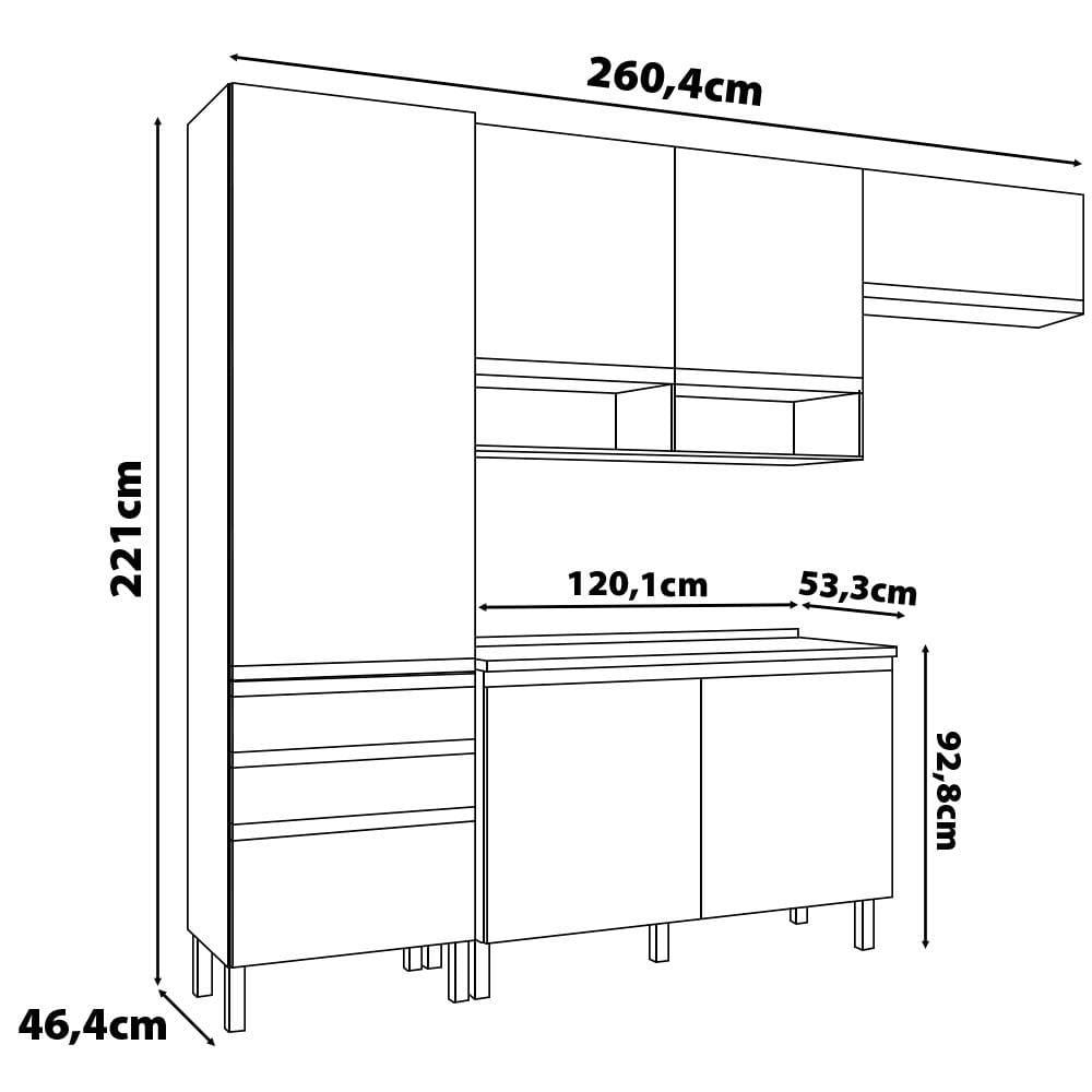 Cozinha Compacta Bartira Jaspe com 1 Pia, 6 Portas, 3 Gavetas e 6 Prateleiras - 260,4 cm de Largura - 4