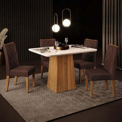 Mesa de Jantar Retangular DJ Móveis Raquel Plus com 4 Cadeiras Revestidas em Suede e Veludo