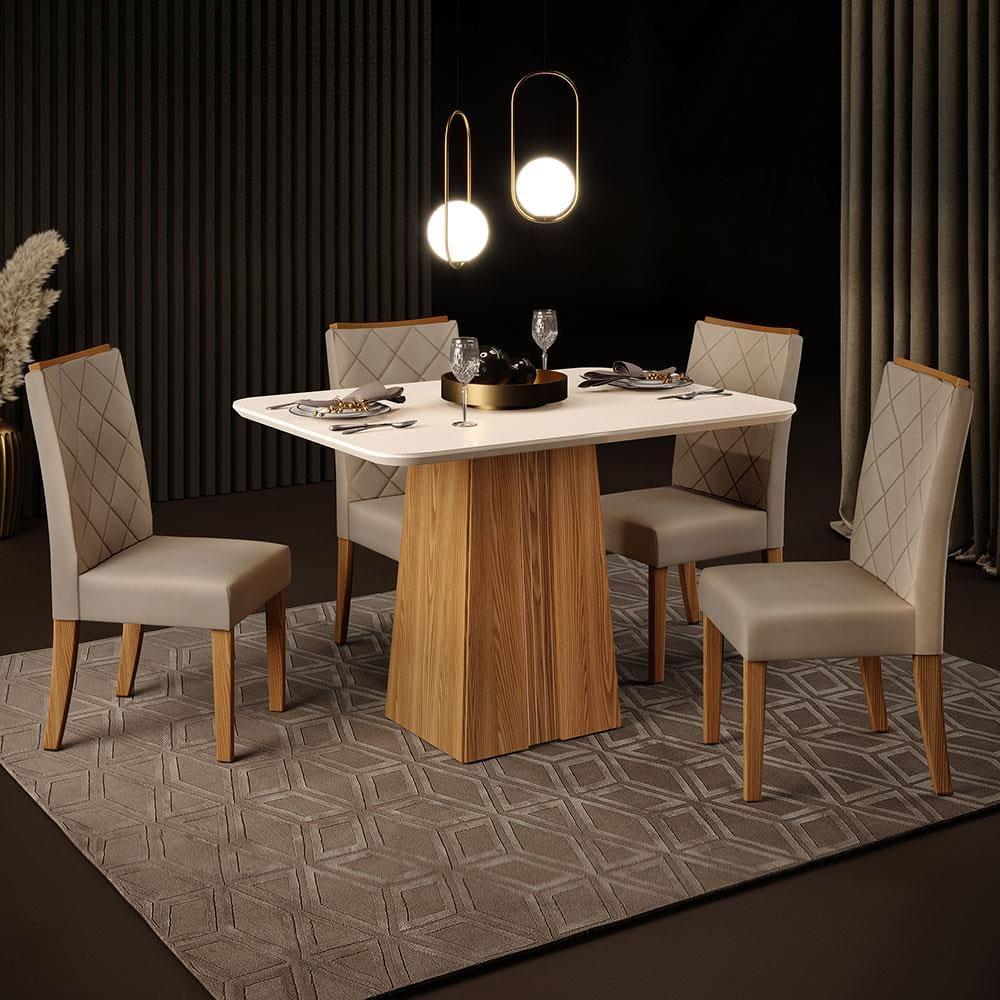 Mesa de Jantar Retangular DJ Móveis Raquel Plus com 4 Cadeiras Revestidas em Suede e Veludo - 1