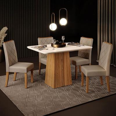 Mesa de Jantar Retangular DJ Móveis Raquel Plus com 4 Cadeiras Revestidas em Suede e Veludo
