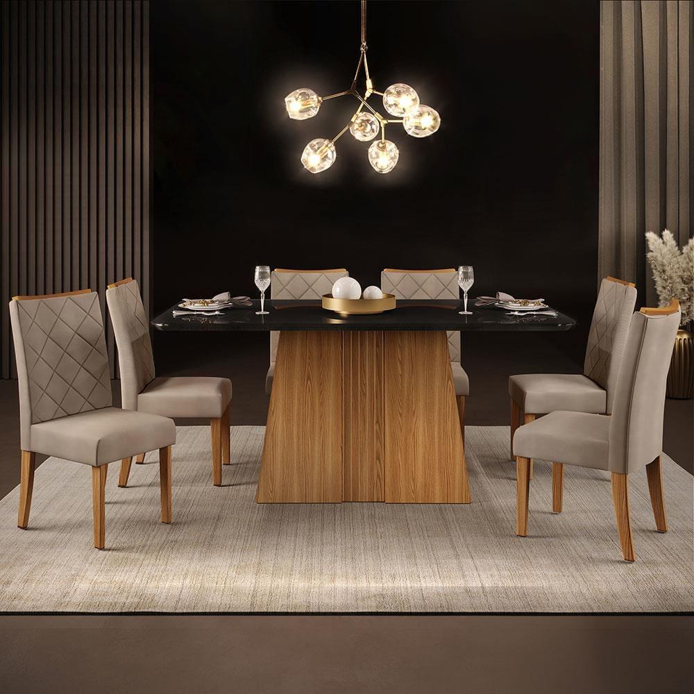Mesa de Jantar Retangular DJ Móveis Raquel Plus com 6 Cadeiras Revestidas em Suede e Veludo - 1