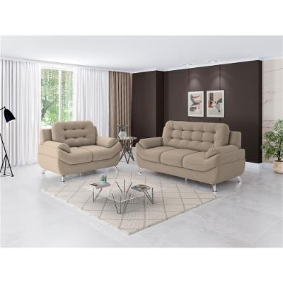 Conjunto Sofá 2 e 3 Lugares Linoforte Mercury Revestido em Tecido Suede Encosto Fixo