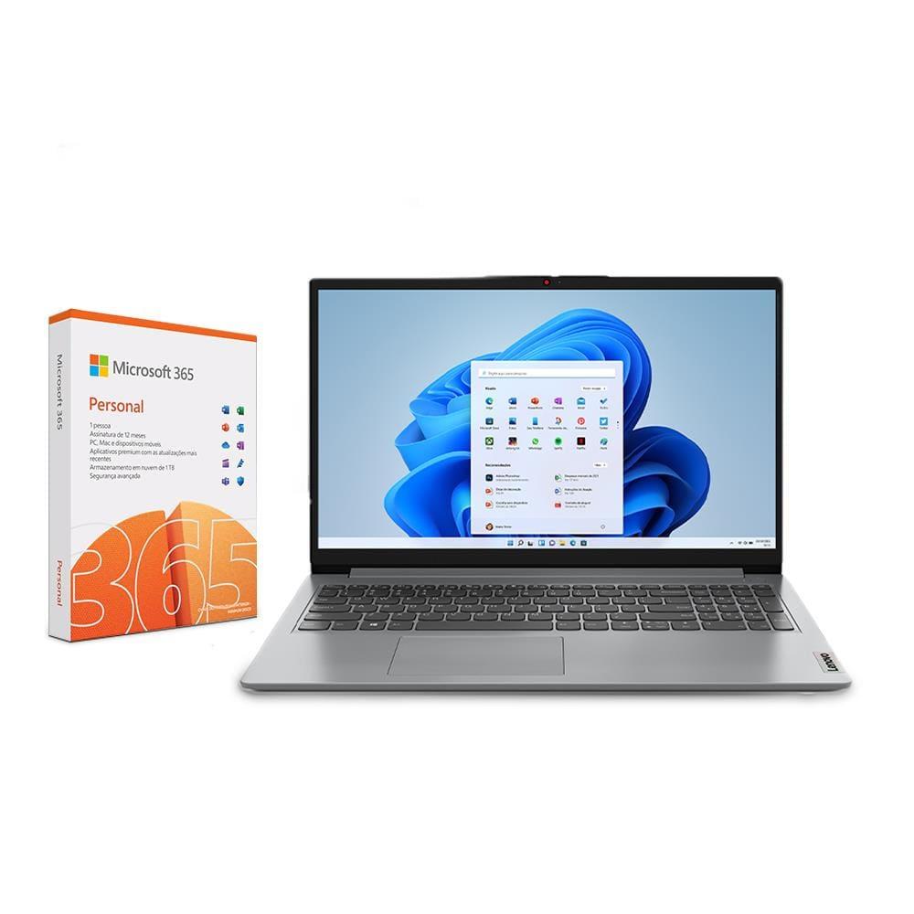 Notebook Lenovo IdeaPad 1 com processador Intel Core i5, 8GB, 512GB SSD, Tela 15.6" e Placa de Vídeo Intel Iris Xe + Microsoft 365 Personal 1TB - 1