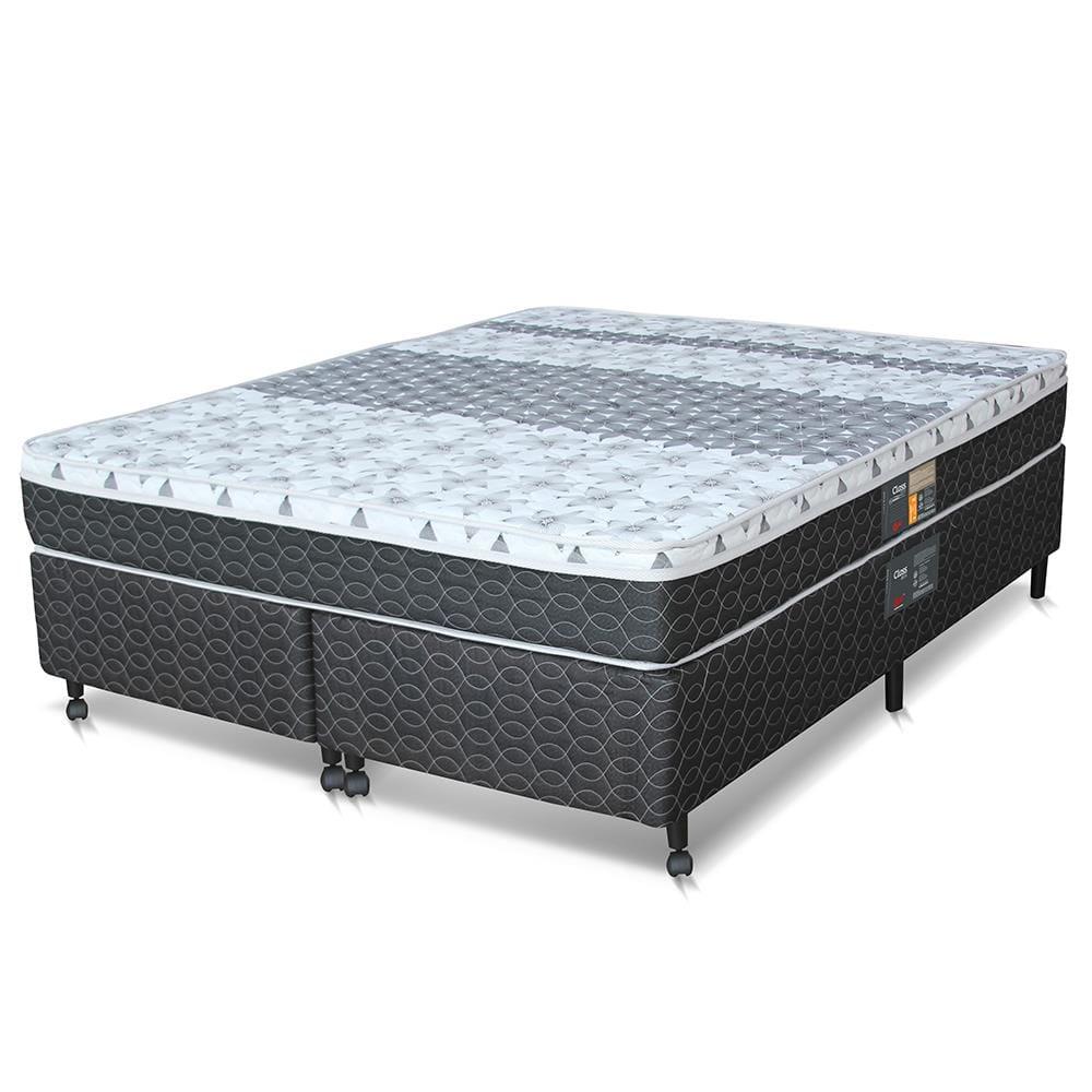 Cama Box King Size Castor Sleep Class com Mola Bonnel 64x193x203cm – Branco/Cinza - 1
