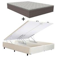 Colchão Queen Size Umaflex Berlim com Pillow Top e Molas Ensacadas + Base Box Itaflex Universal com Baú 70,5x158x198cm - Castor/Branco/Bege - 1