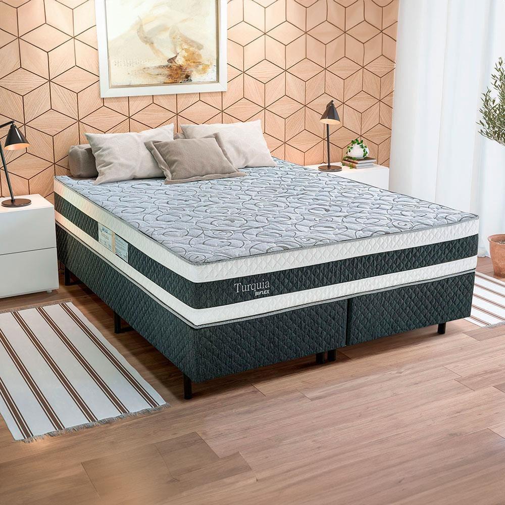 Cama Box Queen Size Biflex Turquia com Molas Ensacadas e Pillow Inn 69x158x198cm - Branco/Grafite - 1