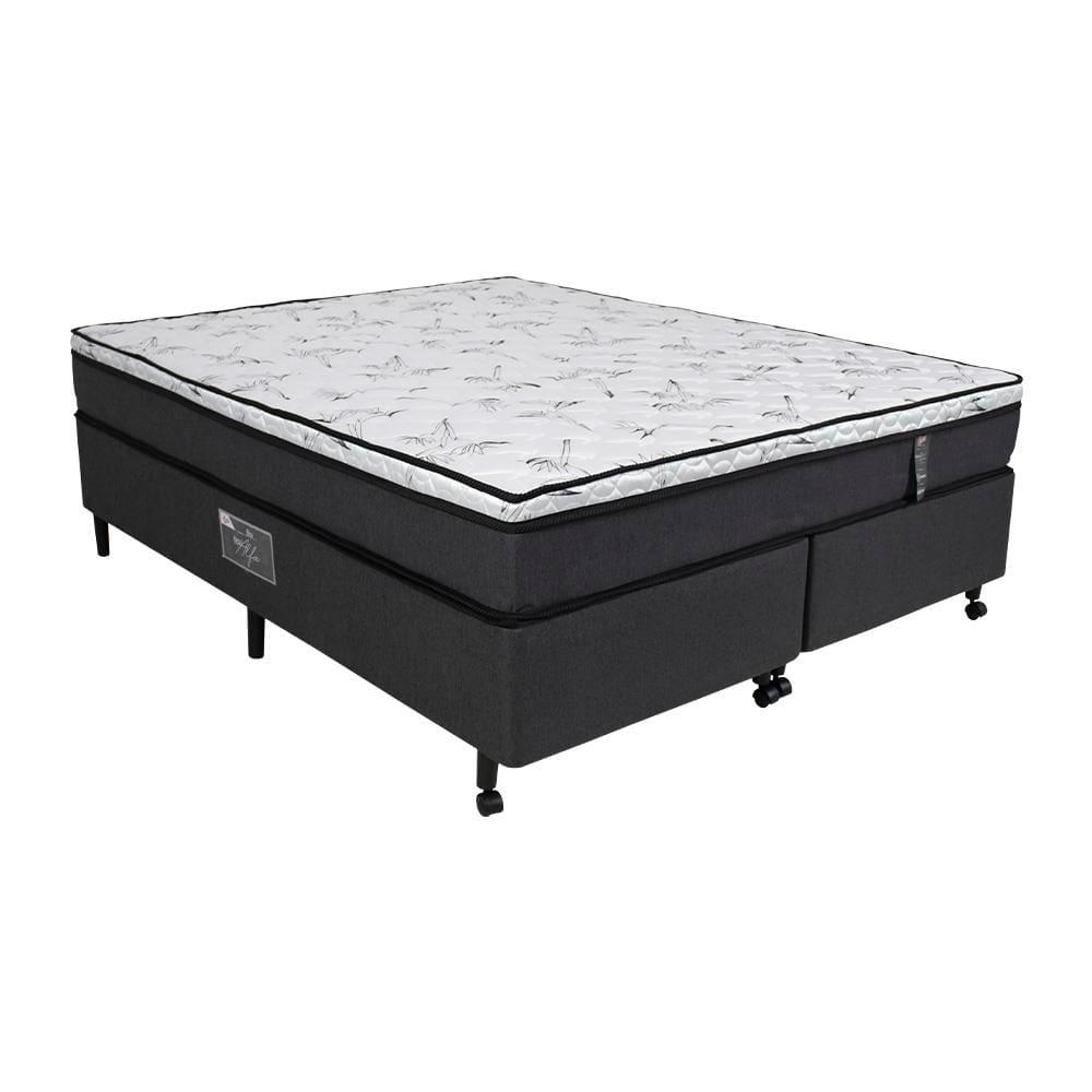 Cama Box Queen Size Castor New Alfa One em tecido Poliéster Cinza + Colchão com Molejo Tecnopedic, Euro Pillow em Malha 24x158x198cm - 1