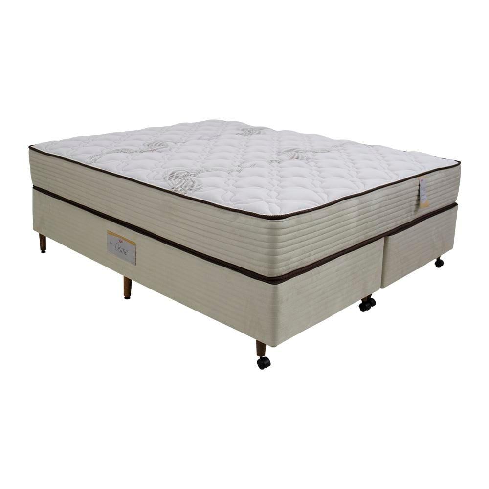 Cama Box Queen Size Castor Dome One Revestida em Tecido Suede + Colchão com Molejo Tecnopedic e Revestimento em Malha 27x158x198cm – Bege - 1