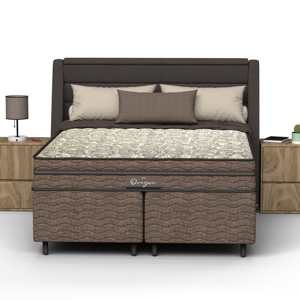 Cama Box Queen Size Probel Óregon com Euro Pillow e Molas Prolastic 62x158x198 cm - Bege/Marrom - 1