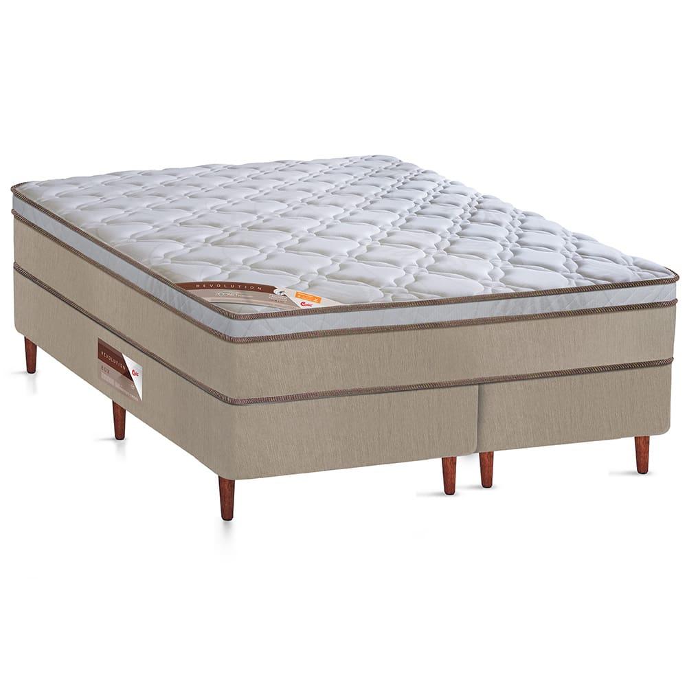 Cama Box Queen Size Castor Revolution com Mola Bonnel 66x158x198cm – Branco/Bege - 1