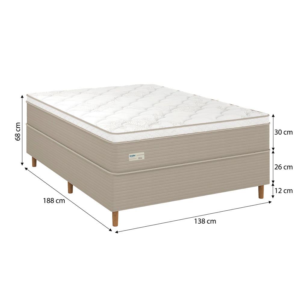 Cama Box Casal Umaflex Milão com Revestimento em Malha + Colchão com Euro Pillow e Molas Ensacadas 30x138x188cm – Bege e Branca - 4