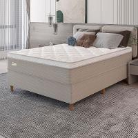 Cama Box Casal Umaflex Milão com Revestimento em Malha + Colchão com Euro Pillow e Molas Ensacadas 30x138x188cm – Bege e Branca - 1