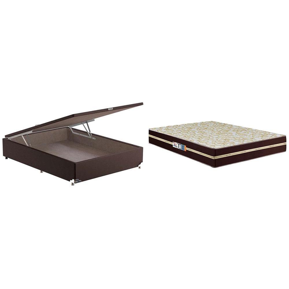 Cama Box de Casal Hellen Millenium Espuma D33 com Box Baú Probel Universal 59x138x188cm - Marrom/Bege - 1