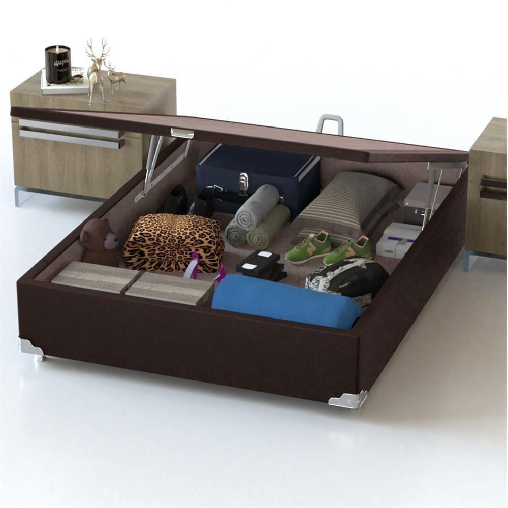Cama Box de Casal Hellen Millenium Espuma D33 com Box Baú Probel Universal 59x138x188cm - Marrom/Bege - 4