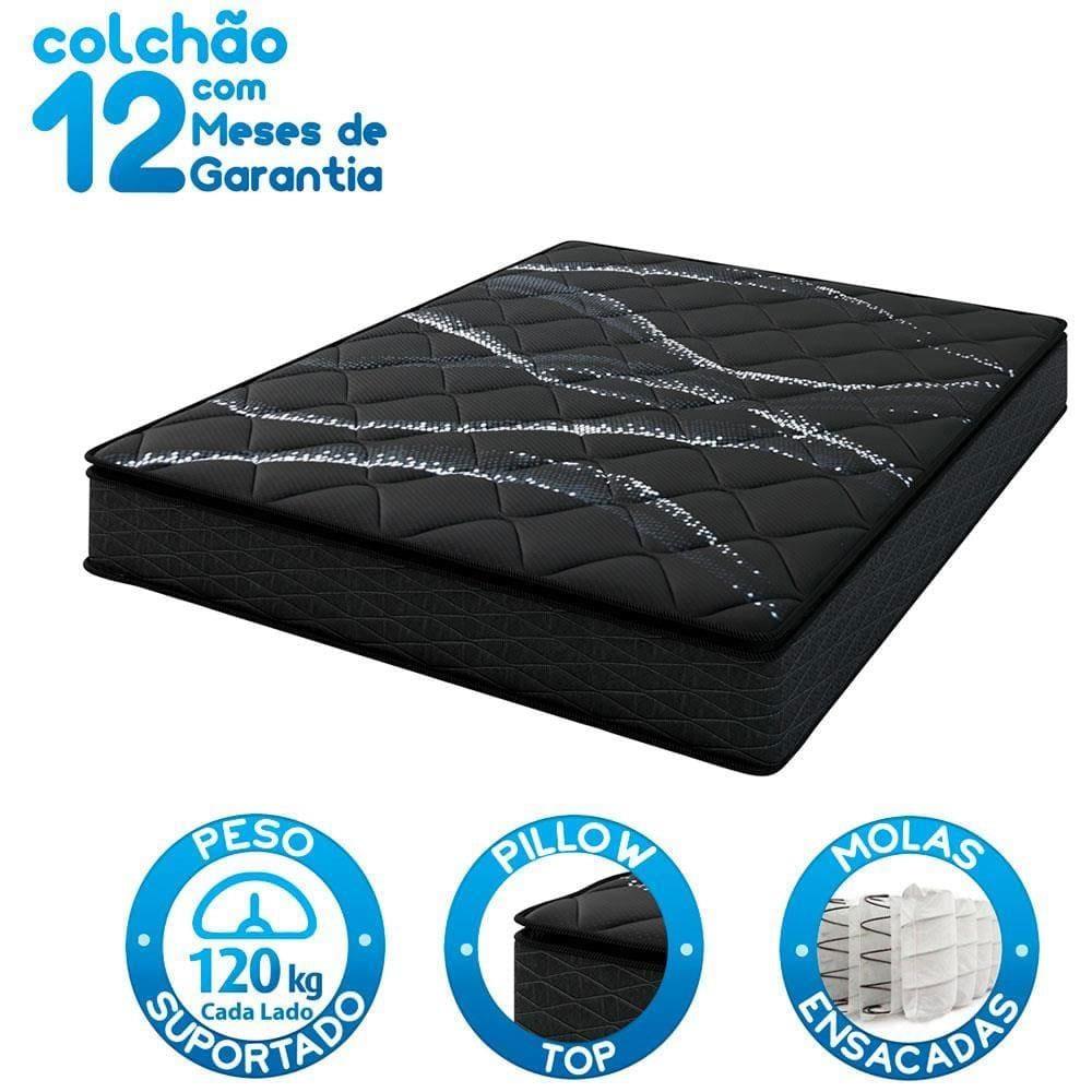 Colchão de Casal Umaflex New Itália Black D26 com Molas Ensacadas e Pillow Top + Base Box MGA Lift Cotton com Baú e Pistão à Gás 64x138x188cm - Preto - 5