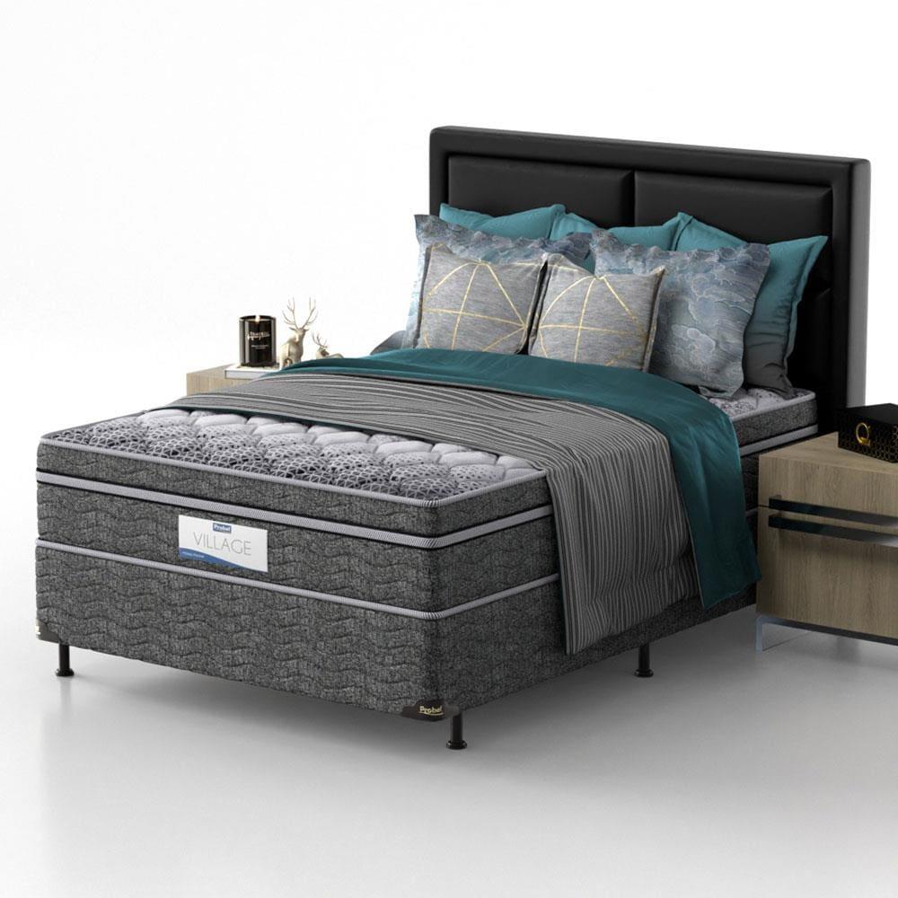 Cama Box de Casal Probel Village D28 com Molas Ensacadas e Pillow Euro 68x138x188cm - Branco/Preto - 5